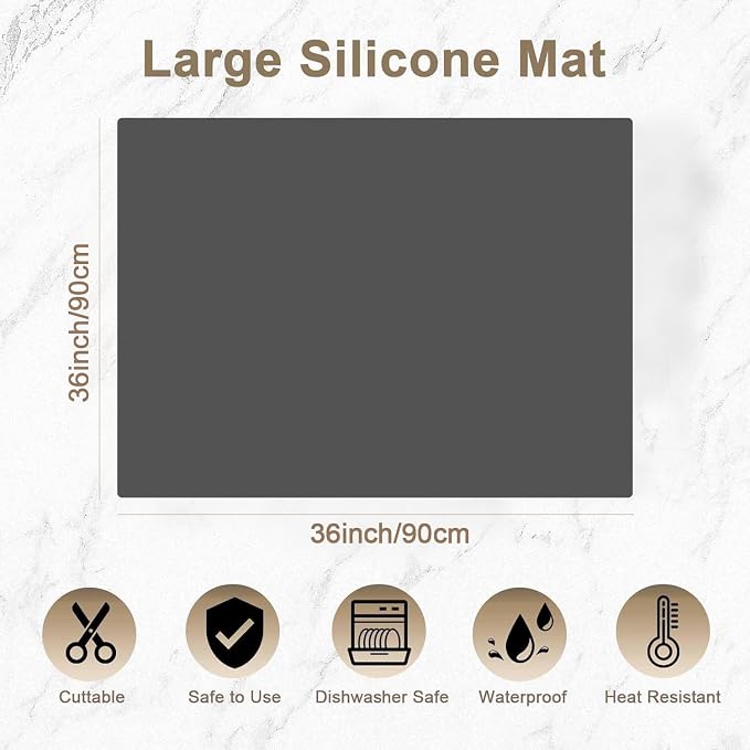 36''x36''(90cmx90cm) Silicone Kitchen Counter Mat, Extra Large Heat Resistant Non-Slip Countertop Protector, Waterproof Multipurpose Mat for Kitchen Island, Light Gray