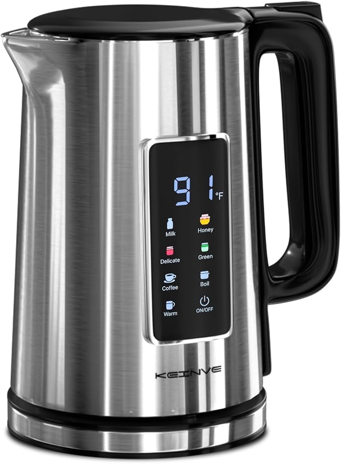 KEINVE 1.7L Electric Kettle, Touch Screen, No Plastic Interior | Double Wall, 6 Preset Temperatures, Fast Boil, and STRIX Control