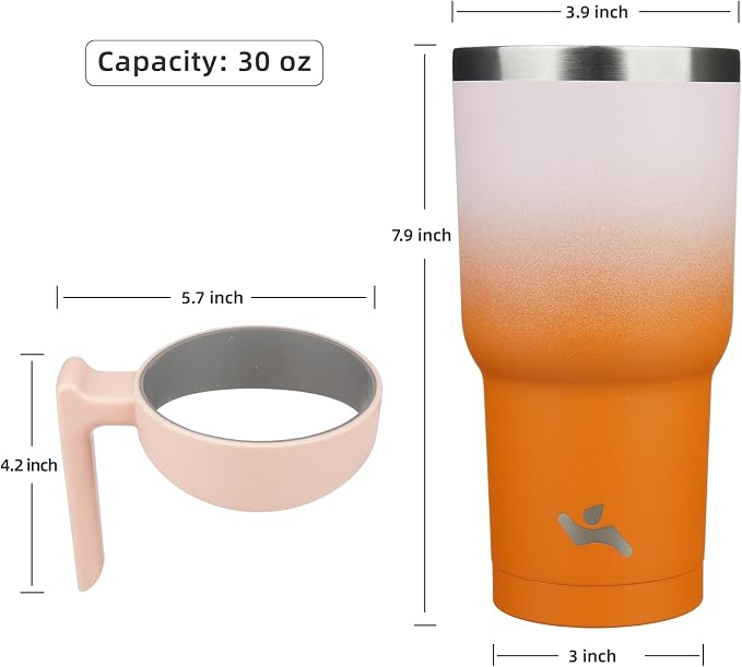Konokyo 30 oz Tumbler with Handle and Straw, Insulated Travel Mug | Coral; BPA-free, leak-proof tumbler with 2 lids, 2 straws, cup holder fit for coffee, office, travel & daily use