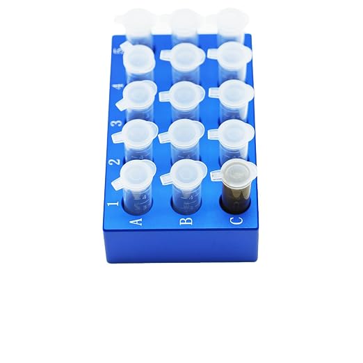 1 Pcs Aluminum Cooler Cooling Block PCR Test Tube Rack 15 Wells for 5mL | 13.6mm Hole Diameter for PCR/Microcentrifuge Tubes; Enzymes, RNA, Reagents, and Temp-sensitive Samples in Cold Prep (Blue)
