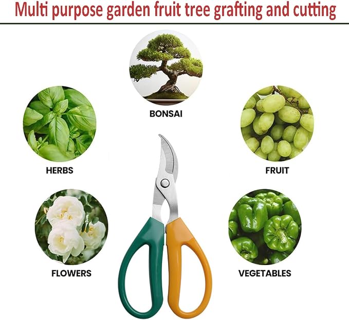 Garden Scissors, Stainless Steel Garden Bonsai Pruning Shears, Anti-Slip Softgrip SnipGardening Tools Garden Shears for Plants Herb (Classic)