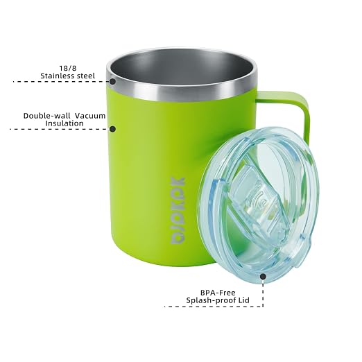 BJPKPK 2PCS Insulated Coffee Mug with Lid, 14oz Stainless Steel Tumbler | Travel Coffee Mug with Handle, Vacuum Insulated Tumbler Cup for Camping, Office, Home, BPA Free Lid, Hot & Cold