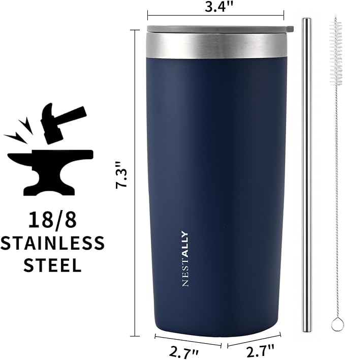 NESTALLY Crafted 20oz Stainless Steel Insulated Tumbler with Lid,Navy Blue | Stainless Steel Double Wall Vacuum, BPA Free,Travel Coffee Mug Keeping Drink Cold & Hot,Gifts for Women Men Her Him
