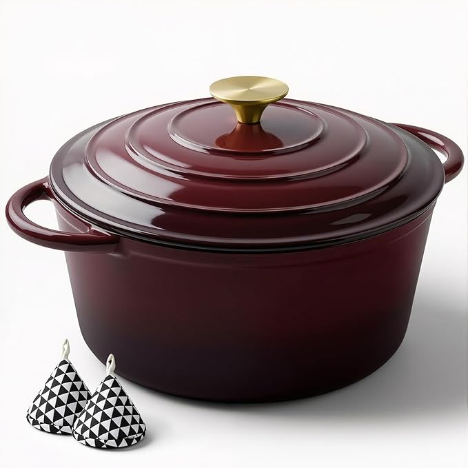 Miereirl 6 Quart Enameled Dutch Oven Pot with Lid, Cast Iron Dutch Oven with Dual Handles for Bread Baking, Cooking, Non-stick Enamel Coated Cookware, Fig