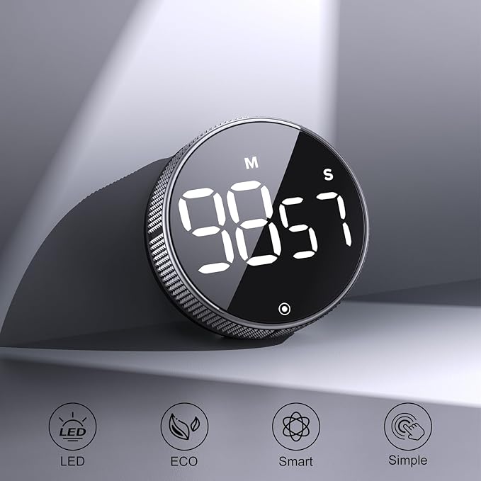 BlueSnail Kitchen Timer with LED Digital Display Smart Efficana for Home Classroom Gym Office, Volume and Brightness Adjustable Productivity Timer (Silvery)