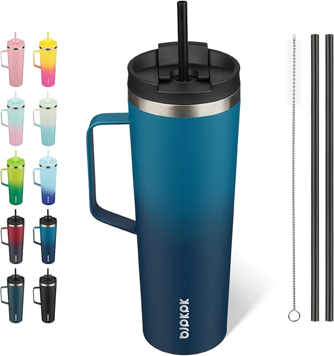BJPKPK 30oz Insulated Tumbler with Handle, Lid & Straw, Stainless Steel | Double Wall Vacuum Insulated Coffee Travel Mug - Keeps Cold & Hot, BPA Free, Cupholder Fit for Office, Gym & Travel