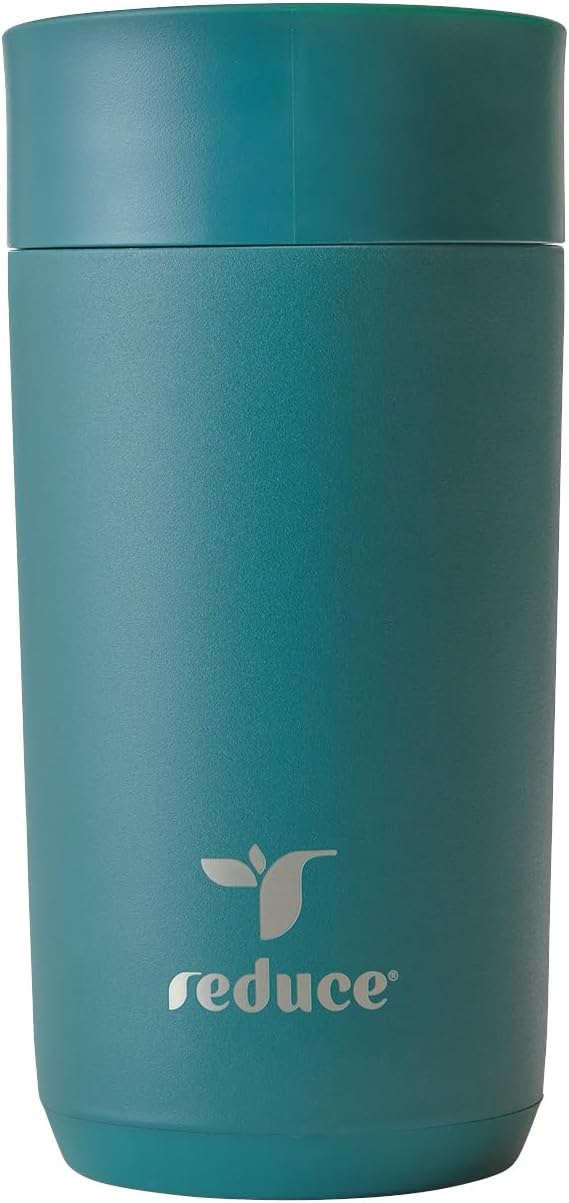 REDUCE Perk 10oz Insulated Coffee Tumbler – Leak-Proof with Lockable Lid and Vacuum Insulation–Durable Stainless Steel–Fits Car Cup Holders – One-Handed Travel Mug in Sand Leopard Print - Eternal Teal