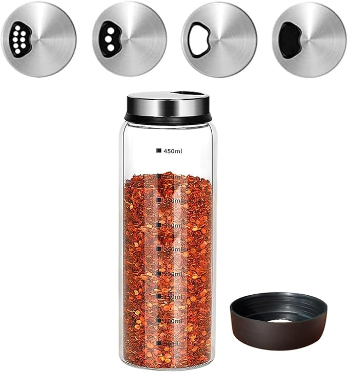 15 oz Large Salt Pepper Shakers with 3 Adjustable Outlet Holes | Clear Glass Shaker Bottles Spice Seasoning Cans for Kitchen Decor, Home Restaurant BBQ Camping Farmhouse Kitchen Accessories