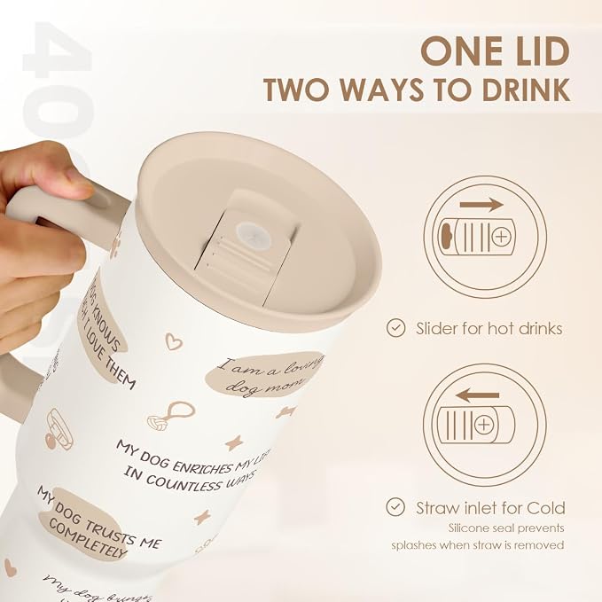 SANDJEST Dog Mom 40oz Tumbler With Handle and Straw, Dog Mom Affirmation Insulated Stainless Steel Travel Coffee Mug for Women Girls Pet Lovers, Gift Idea for Birthday Christmas Mothers Day