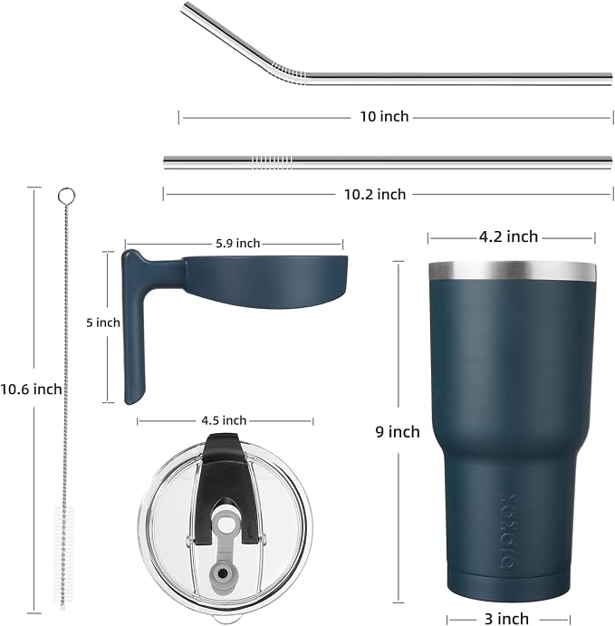 BJPKPK 40 oz Tumbler with Handle & Straw, Insulated Stainless Steel Mug | Double Wall Vacuum, Keeps Hot/Cold, Thermal Cup, BPA Free, Dishwasher Safe, Cupholder Fit, Coffee & Travel, Navy Blue