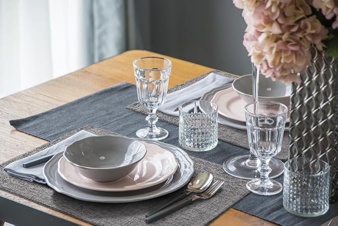Faux Cotton Linen Placemats Set of 4, Cloth Washable Farmhouse Dining Table Mats for Indoors & Outdoors, Easy to Clean, Dark Grey, 13 x 19 Inch