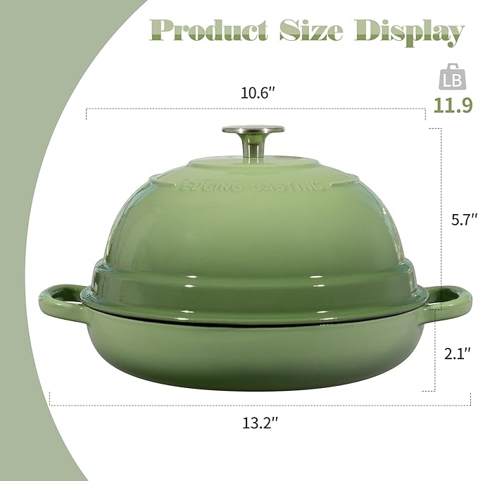 EDGING CASTING Enameled Cast Iron Dutch Oven Pot with Lid, Round Bread Oven for Homemade Sourdough Bread Baking, 6 Quart, Pistachio Green
