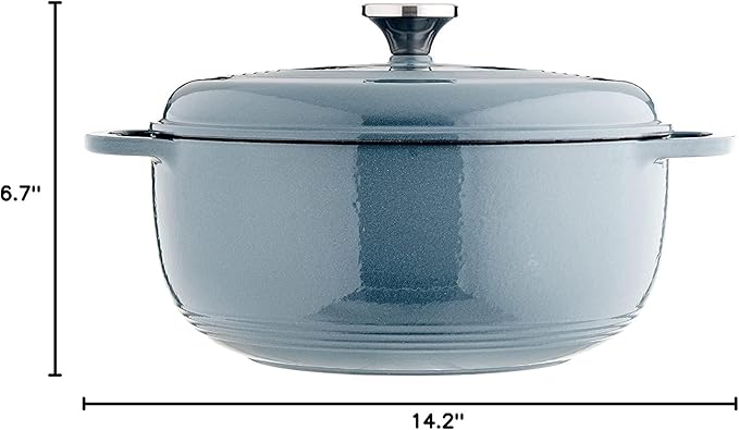 Lodge Essential Enamel Cast Iron Dutch Oven with Lid 7.5 Quart - Oven-Safe Enamel Cookware up to 500° F - Heat-Retaining Braising & Roasting Pot - Non-Toxic Cookware - Storm Blue
