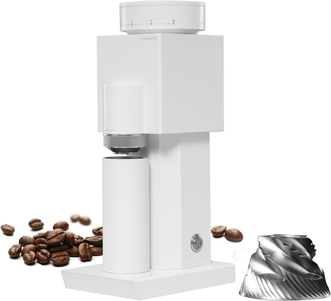 TIMEMORE Bricks 01S Electric Coffee Grinder, 150 Adjustable Settings, High-Performance Motor for Consistent Grind, Stainless Steel Easy Clean Design, Perfect for espresso Pour-Over French Press, White