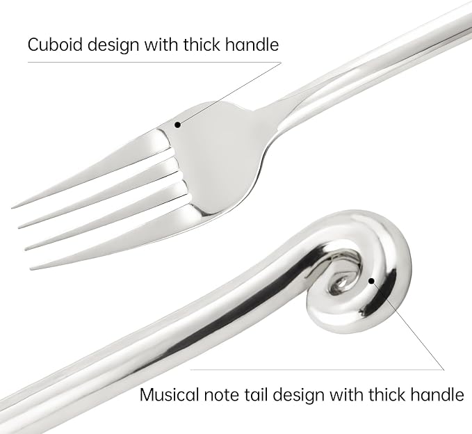 Silverware Set Combo with Musical Note Tail Design Service for 12 | 60-Piece 18/10 Stainless Steel Flatware, Knife Fork Spoon Cutlery Set, Daily Use Wedding Housewarming Gift, Dishwasher Safe