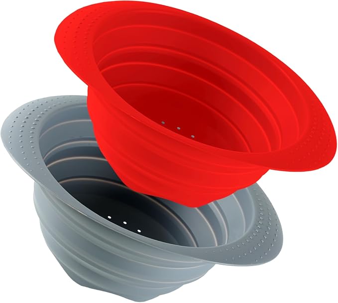 Collapsible Silicone Colander with Handle, 10.5-Inch Large Capacity Foldable Strainer for Vegetables, Pasta, Fruits - Heat Resistant up to 212°F, Non-Slip Base, Space-Saving Kitchen Tool-2pack