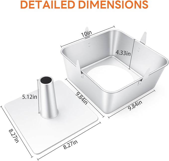 Hitter 18 Cup Angel Food Cake Pan, 10-inch Anodized Aluminum Square Tube Cake Pan with Cooling Feet & Nonstick Coating Perfect for Angel, Chiffon & Pound Cake