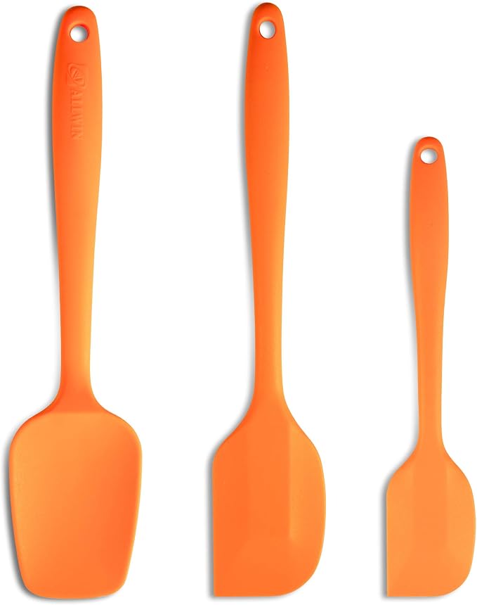 3-Piece Silicone Spatula Set, 600°F Heat Resistant, Orange | Stainless Steel Core, Silicone Rubber Spatulas for Nonstick Pans, Spatula, Spoonula and Mini Spatula for Cooking and Baking