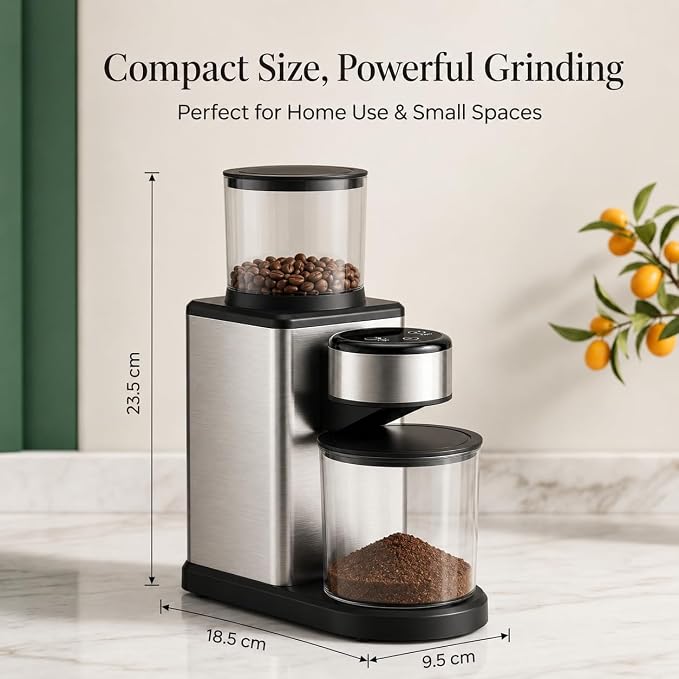 OrkeyDolk® Electric Burr Coffee Grinder with Conical Burr, 25 Grind Settings for Espresso, Drip Coffee & Moka Pot, Quiet Coffee Grinder for 2–12 Cups, Stainless Steel Burr, LED Display S