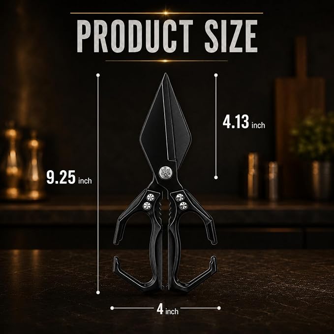 Multifunctional Heavy-Duty Kitchen Shears,Kitchen Shears for Cutting Chicken,Kitchen Scissors for Food,Japanese High-Carbon Steel Culinary Shears,for Chicken,Bone Cutting,Chris tmas Gifts (Pure Black)