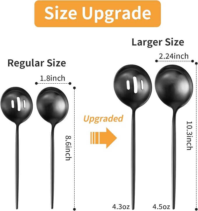 4 Piece Serving Spoons Set(2 Spoons and 2 Slotted Spoons),O.C.E. Stainless Steel Buffet Serving Utensils,10.3 Inches,Premium Flatware,Matte Black