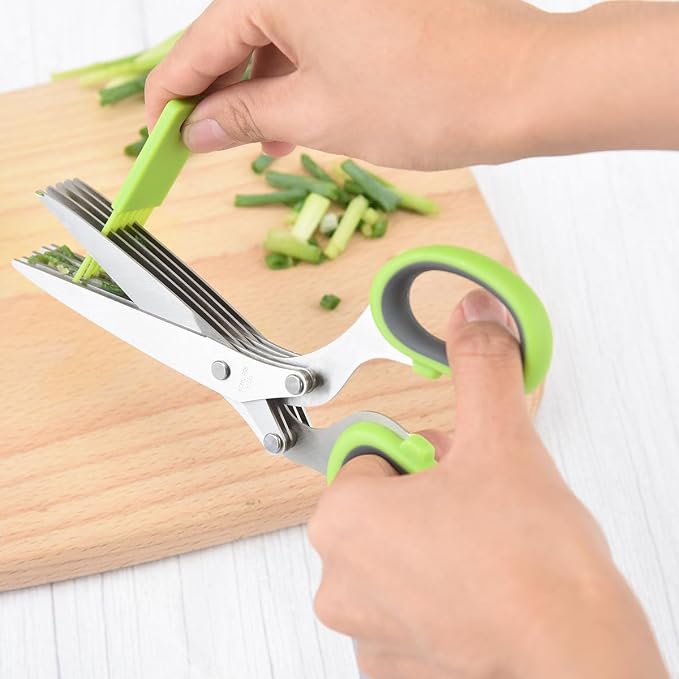 2 Pairs Herb Shears, 5 Blade Kitchen Salad Scissors Stainless Steel with Cover, Herb Scissors Upgrated Grinding Kitchen Shears for Chopping Cilantro Scallion & Salad (2 Pairs for Herb)