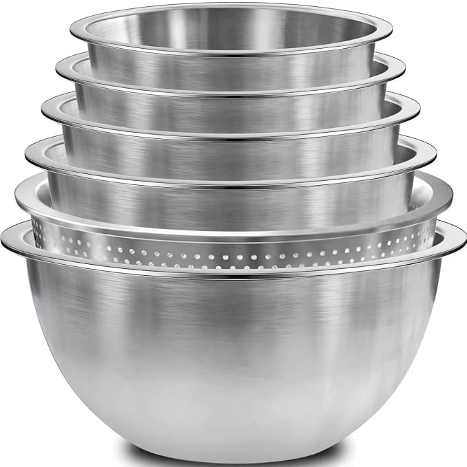 DUTZUN Stainless Steel Mixing Bowls with Colander | 5 Mixing Bowl with 1 Strainer for Kitchen, Salad, Prep, Serving, Food Storage & Cooking