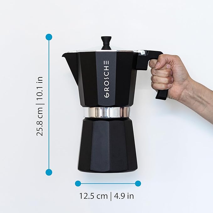 GROSCHE Milano Moka pot, Stovetop Espresso maker, Greca Coffee Maker, Stovetop coffee maker and espresso maker percolator (Black, 12 cup) | Cuban Coffee Maker And Italian Moka Pot For Stovetop Espresso; For Gas, Electric, And Propane Stoves With A Soft...