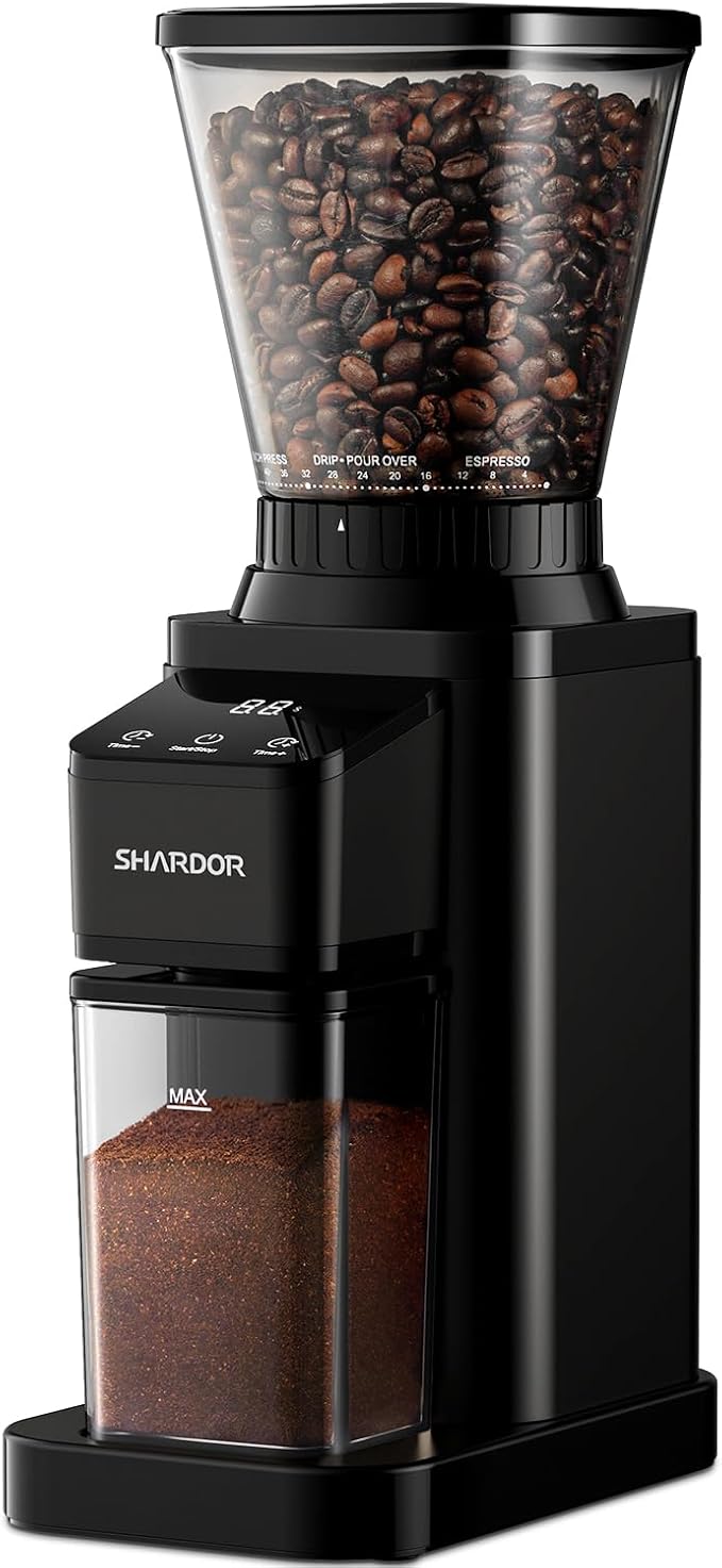 SHARDOR Professional Conical Burr Coffee Grinder, Coffee Bean Grinder with 48 Grind Settings for Espresso, Drip & French Press, Upgraded Anti-Static Technology, Precision Timer, Black | Electric Grinding for Home Use, LCD Touchscreen, Precision Timer, ...