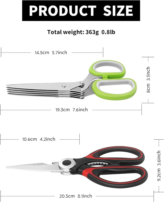 Kitchen Scissors, Multi-Purpose Heavy Duty Meat & Poultry Shears, Multi-Edge Scissors, Stainless Steel Blades, Dishwasher Safe, Black/Red/Green, Set of 3