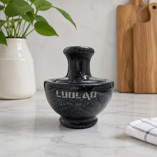 LUOLAO Marble Mortar and Pestle Set, Pill Crusher, 3.7 Inch, 1/2 Cup | Stone Spice Grinder, Effective for Grinding Small Items, Easy to Grip, Mushroom Shape