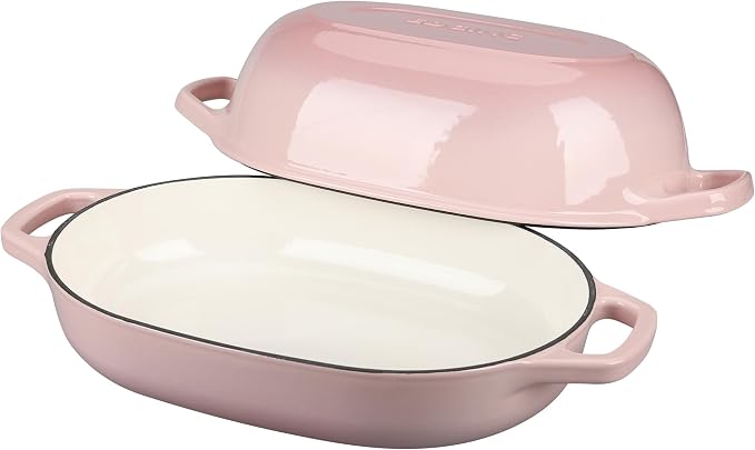 EDGING CASTING Enameled Cast Iron Oval Dutch Oven Pot with Lid, Dutch Oven for Sourdough Bread Baking, Bread Oven, Bread Dutch Oven, Oval Bread Pan, 7qt, Pink