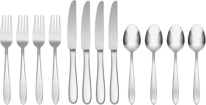 Oneida Mooncrest 12-Piece 18/0 Silverware Set for 2, Flatware | mirror finish, dishwasher safe | includes knives, forks, and spoons | cutlery set for kitchen and dining