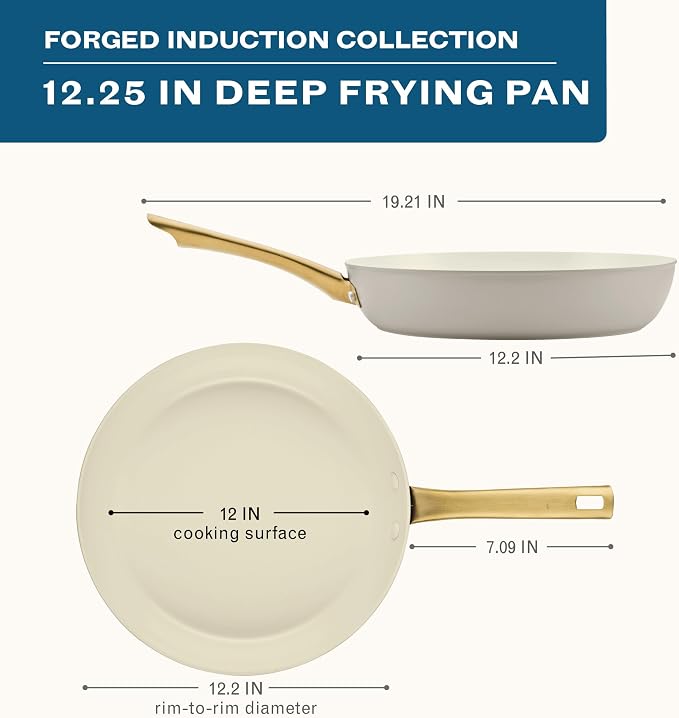 Farberware Forged Induction Ceramic Nonstick Fry Pan/Skillet, Dishwasher Safe, Gold Color Stainless Steel Handle, 12.25 Inch Frying Pan - Taupe