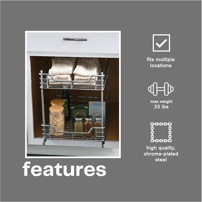 Household Essentials Chromed Steel 2-Tier Artisan Pull-Out Organizer