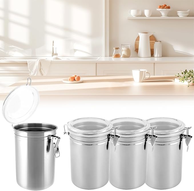 QWORK 4 Pack 62OZ Stainless Steel Canister Set with Lids - Airtight Food Storage Canisters, Sealable Jars for Coffee, Sugar, Flour, Tea