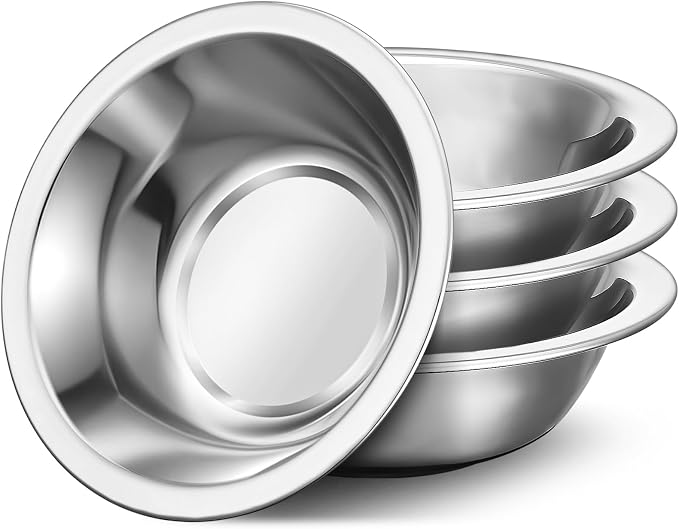 304(18/8) Stainless Steel Mixing Bowls for Kitchen, 4 Pack 7" 21.22 fl.oz Metal Mixing Bowls Set Stackable for Baking Serving Cooking Food Prep Storage Dishwasher Safe Heavy Duty