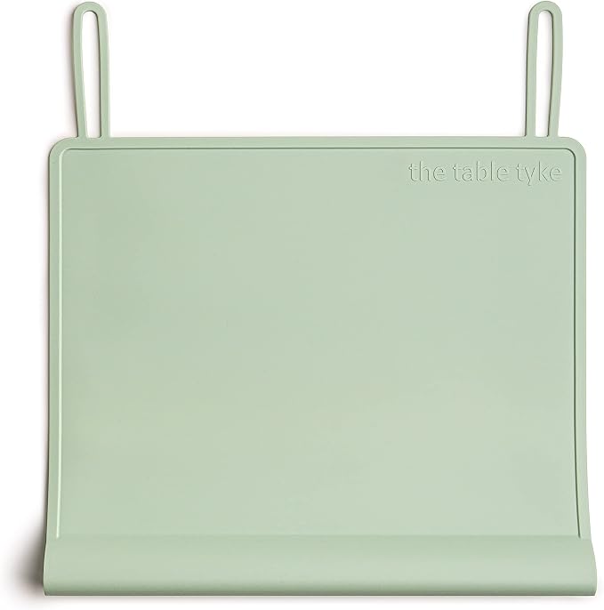 Table Tyke Silicone Placemat for Toddlers with Teething Table Edge Bumper - Non-Slip Baby Placemat for Restaurant & Home Dining - BPA Free Kids Food Mat - Travel Ready Toddler Eating Mat - Sage Green