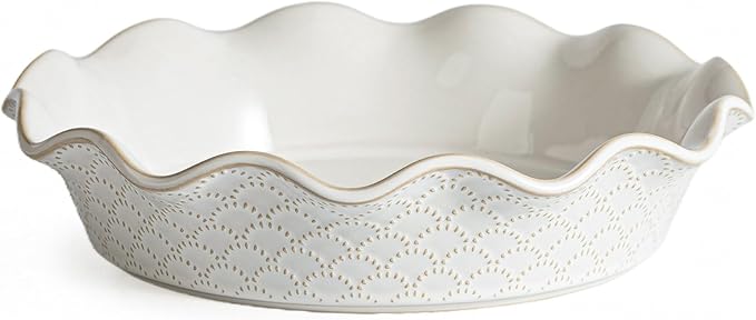Ceramic Deep Pie Pan for Baking, 11 inch Porcelain Pie Dish for Apple Pie, Oven & Dishwasher Safe, Farmhouse Decor, 48 Ounce Deep Plate for Kitchen, Non-Stick Pie Pans, Embossed Firework