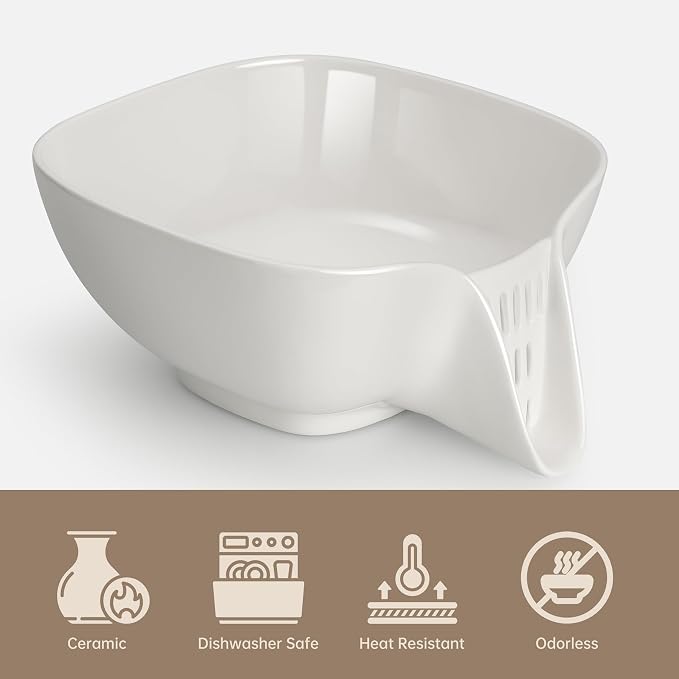 NiHome Multifunctional Ceramic Food Strainer with Integrated Drain Spout, Large Capacity Colander Bowl for Vegetables, Fruits, Pasta & More, Heat-Resistant, Crack-Proof, Easy to Clean, Dishwasher-Safe