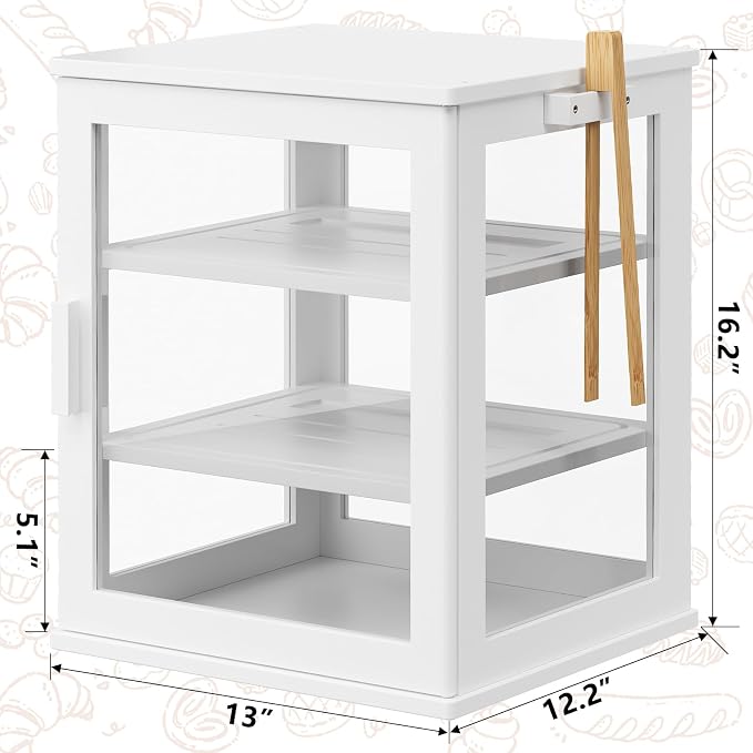 WOWLIVE Bread Box for Kitchen Countertop, 3 Layers Bread Storage Container | Large Bamboo Bread Bin for Homemade Bread with Window, Farmhouse Breadbox Organizer for Kitchen, Cabinet, White, Extra Large