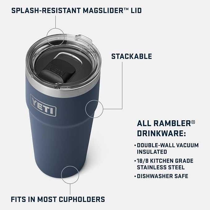 YETI Rambler 20 oz Stackable Tumbler, Stainless Steel, Vacuum Insulated with MagSlider Lid