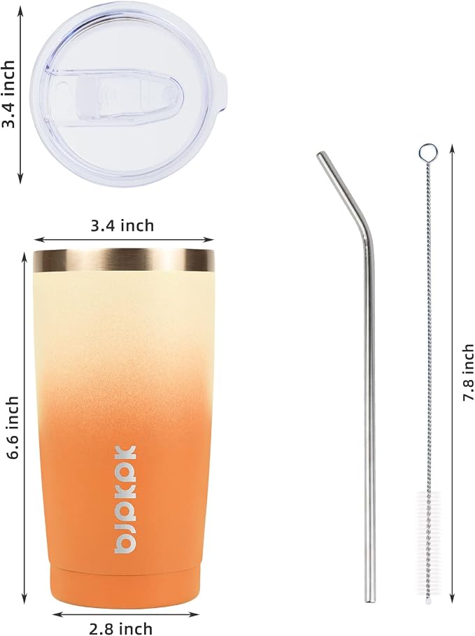 BJPKPK 20oz Coffee Tumbler with Lid & Straw, Insulated Stainless Steel Mug | Double Wall Vacuum, Keeps Hot/Cold, BPA Free, Leak Proof, Iced Coffee Cup Fit Car Holder, Travel & Beach, Coral