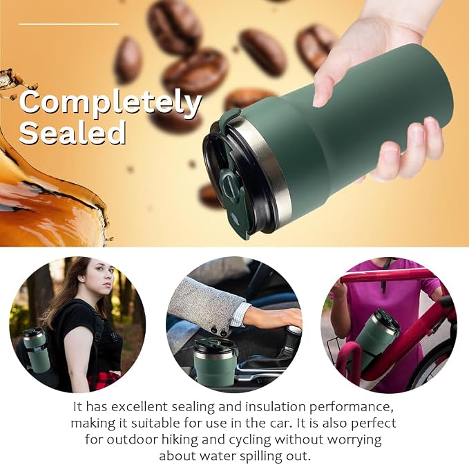 SPLMIFA Travel Coffee Mugs Leak-Proof, Reusable Coffee Cups with Lids, Stainless Steel Vacuum Insulated Coffee Tumblers, Thermal Insulation Cups for Men and Women Hot & Cold Drinks(4th-Green, 16OZ)