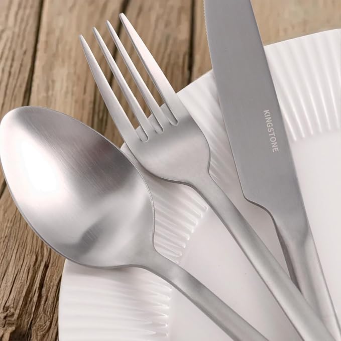 30 Pieces Silverware Set, Flatware Cutlery Set for 6, 18/10 Stainless Steel Silverware Utensils Minimalist Design Dishwasher Safe, Matte Silver