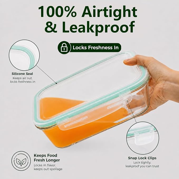 2 Pack 63oz Large Glass Storage Containers with Lids Big Meal Prep Food Container Set for Storing food, vegetables or fruits, BPA Free, Freezer Dishwasher Oven Safe