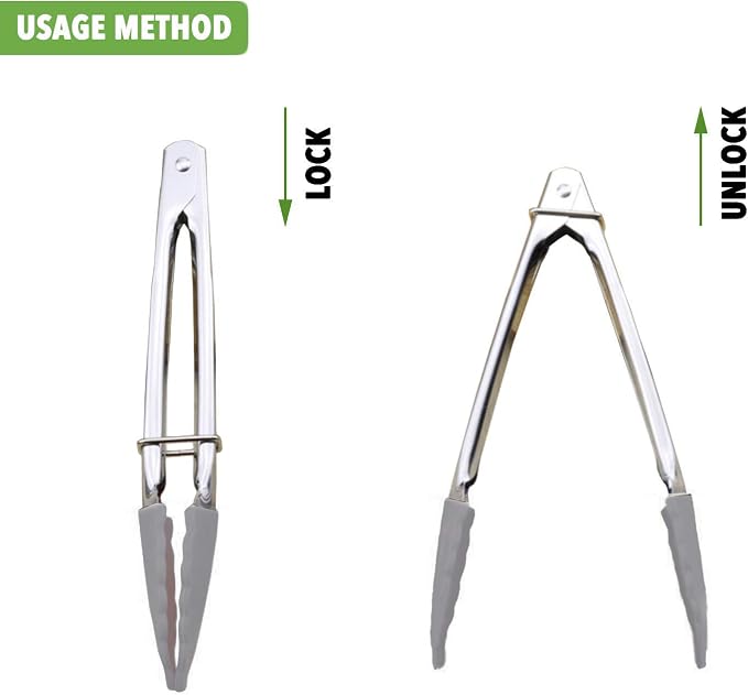 HINMAY 7-Inch Mini Tongs with Silicone Tips, Set of 3 (Black White Gray) | 7-Inch Small Serving Tongs