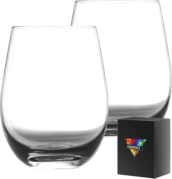 Stemless Wine Glasses for Red or White Wine (Set of 2), 18-Ounces, Large Wine Glasses for Cabernet, Pinot Noir, Burgundy, Bordeaux (CLEAR)
