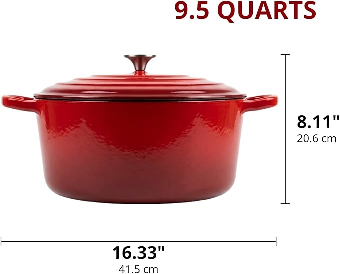10 Quart Dutch Oven Approx, 9.5 qt Enameled Cast Iron Dutch Oven Pot & Lid | Nonstick Large Bread Oven For Sourdough, Red Iron Pots For Cooking, Baking, Braising, Roasting & Slow Cooking
