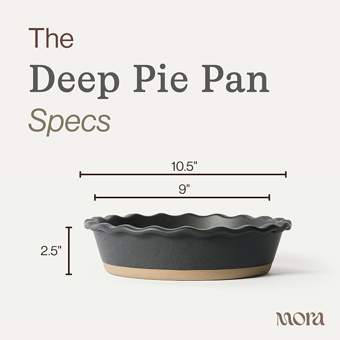 MORA Ceramic Pie Pan for Baking - 9 inch - Deep and Fluted Pie Dish for Old Fashion Apple Pie, Quiche, Pot Pies, Tart, etc - Modern Farmhouse Style Porcelain Ceramic Pie Plate - Liquorice